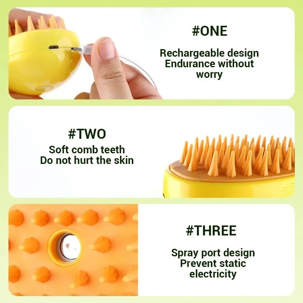 3-in-1 Electric Pet Grooming Tool: Steam Brush with Sprayer for Massage and Shedding Control for Cats and Dogs